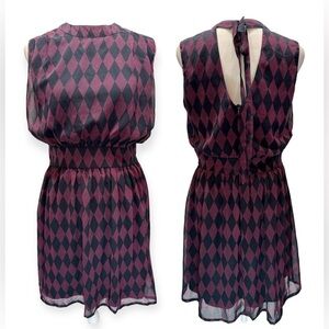 Navy & Pink Diamond Semi Sheer Chiffon Overlay Sleeveless ModCloth Dress Fervour